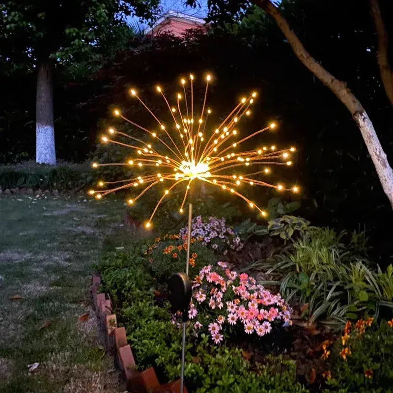 Lampa solara sub forma de artificii, 120 LED-uri, alb cald (8)