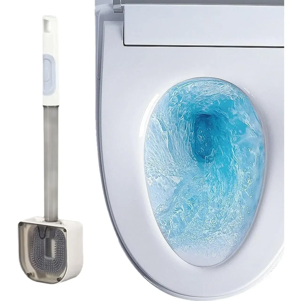 Perie de Toaleta, cu Recipient pentru Detergent, din Plastic+TPR, Montare fara Perforare, 40 x 9 cm, Alb (3)