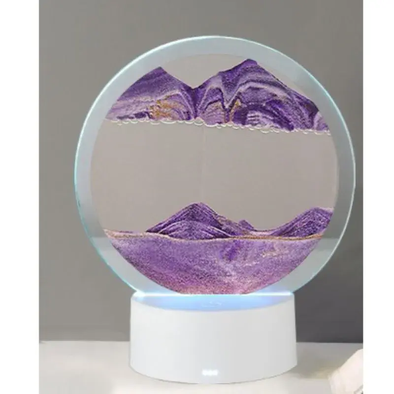 Lampa decorativa tip clepsidra, imagine 3D dinamica, nisipuri miscatoare, 16 x 18.5 cm, Mov (2)