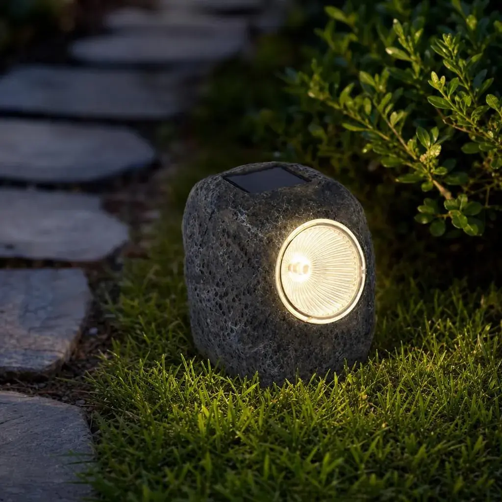 Lampa Solara pentru Gazon, Model Piatra Decorativa, Alimentare Solara, Iluminare pentru Exterior, pentru Gradina, Curte si Terasa (2)