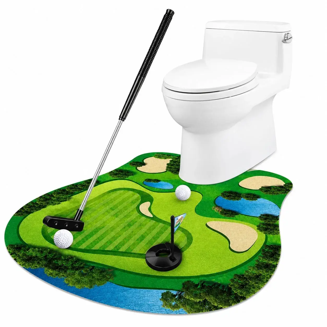 Covoras de Baie, Model Teren de Golf, Interactiv, +14 Ani, din PVC, 80 x 69 cm, Verde