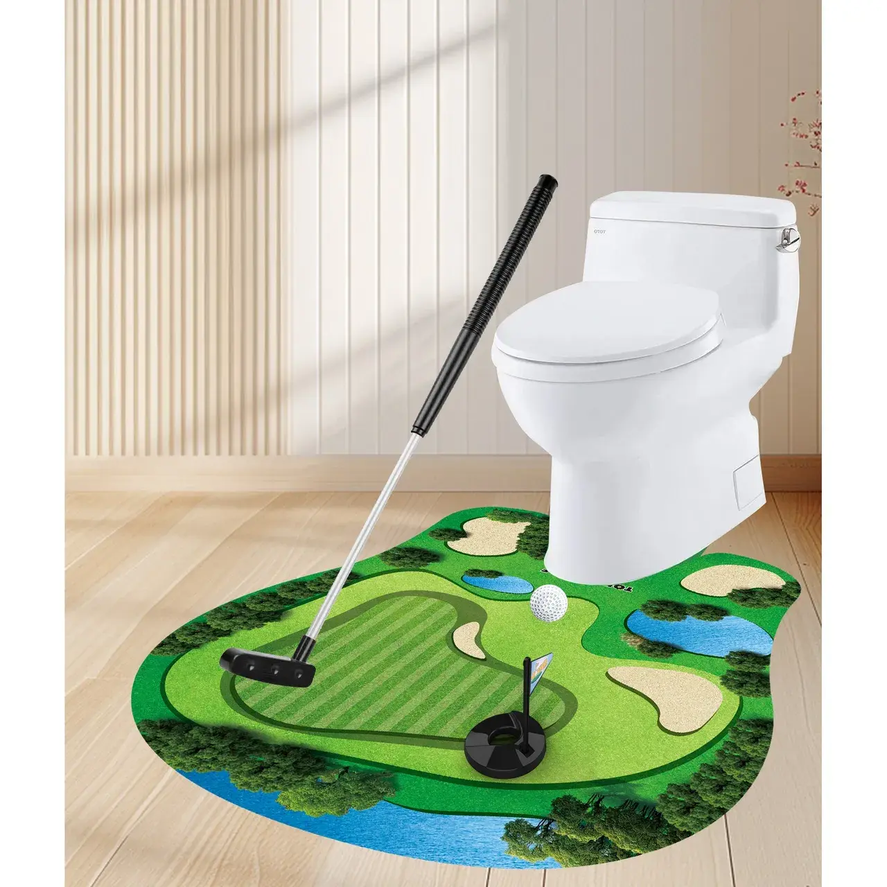 Covoras de Baie, Model Teren de Golf, Interactiv, +14 Ani, din PVC, 80 x 69 cm, Verde (5)