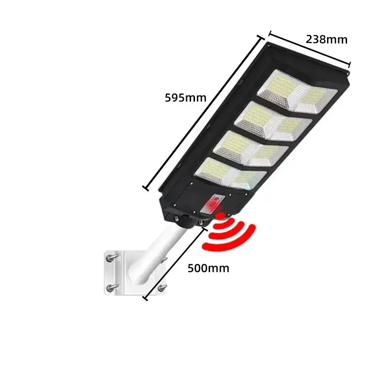 Lampa solara stradala, cu telecomanda, senzor de miscare si lumina, suport prindere, 180 LED-uri, IP65, ABS, 10AH, 200W, temperatura culoare 6500K, 59.5x23.8x6.8 cm, autonomie 10-12 ore, negru (2)