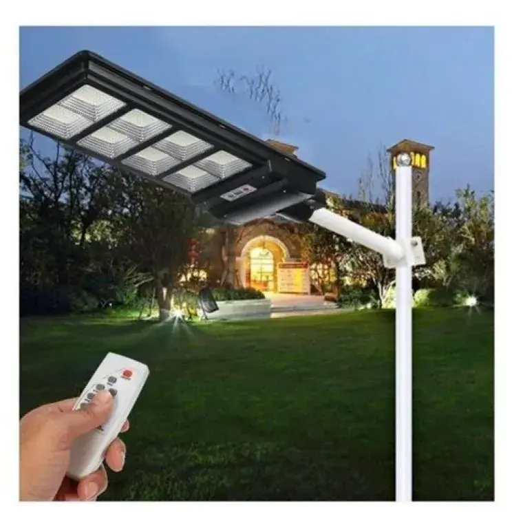 Lampa solara stradala, cu telecomanda, senzor de miscare si lumina, suport prindere, 180 LED-uri, IP65, ABS, 10AH, 200W, temperatura culoare 6500K, 59.5x23.8x6.8 cm, autonomie 10-12 ore, negru (3)