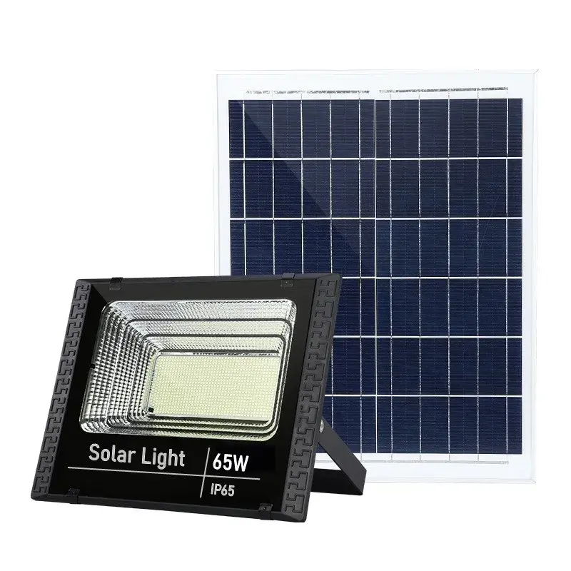 Proiector LED SMD 65W cu incarcare solara, panou solar, cu telecomanda, suport prindere, material ABS, 3AH, 114 LED-uri, 271Lm, 20x15 cm, negru