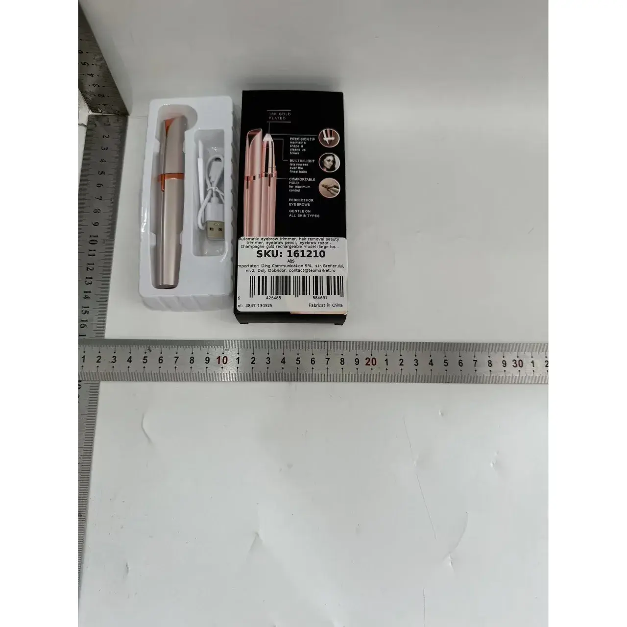 Trimmer Facial pentru Sprâncene și Păr Facial, Reîncărcabil USB, Design Compact, ABS, 1.5 x 13 cm, Sampanie (6)