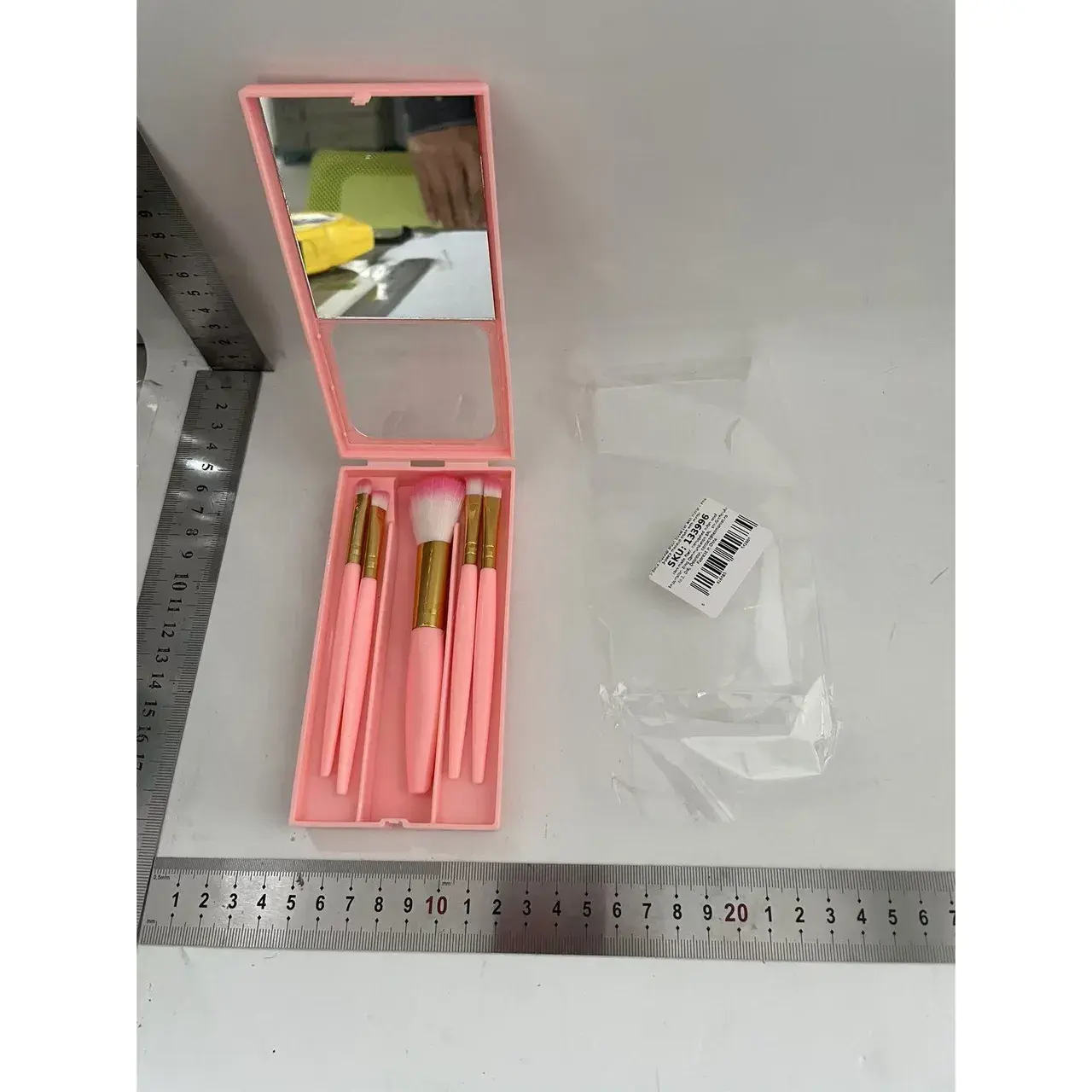 Set 5 Pensule de Machiaj cu Peri Moi, cu Suport pentru Depozitare si Oglinda, Roz (2)