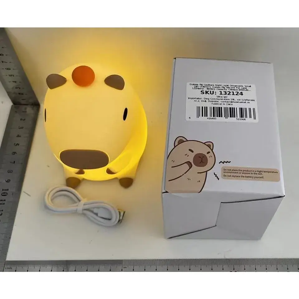 Lampa de Veghe pentru Copii, din Silicon, Senzor Tactil, Model Capibara, Lumina Calda, Protectie pentru Ochi, Incarcare USB, Capacitate Baterie Incorporata 800mAh, 10.8x9x12.8 cm, Alb (2)