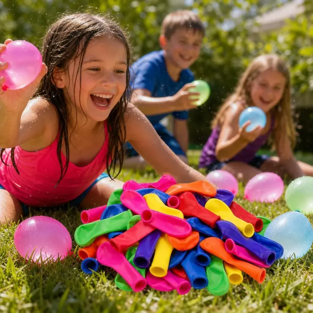 Set Baloane pentru Apa, Set 100 Bucati, Design Practic si Material Rezistent, Distractie in Aer Liber, Joaca Activa si Racorire in Zilele de Vara, Ideal pentru Copii, Curte, Plaja, Piscina si Jocuri de Vara, Dimensiuni 5CM (2)