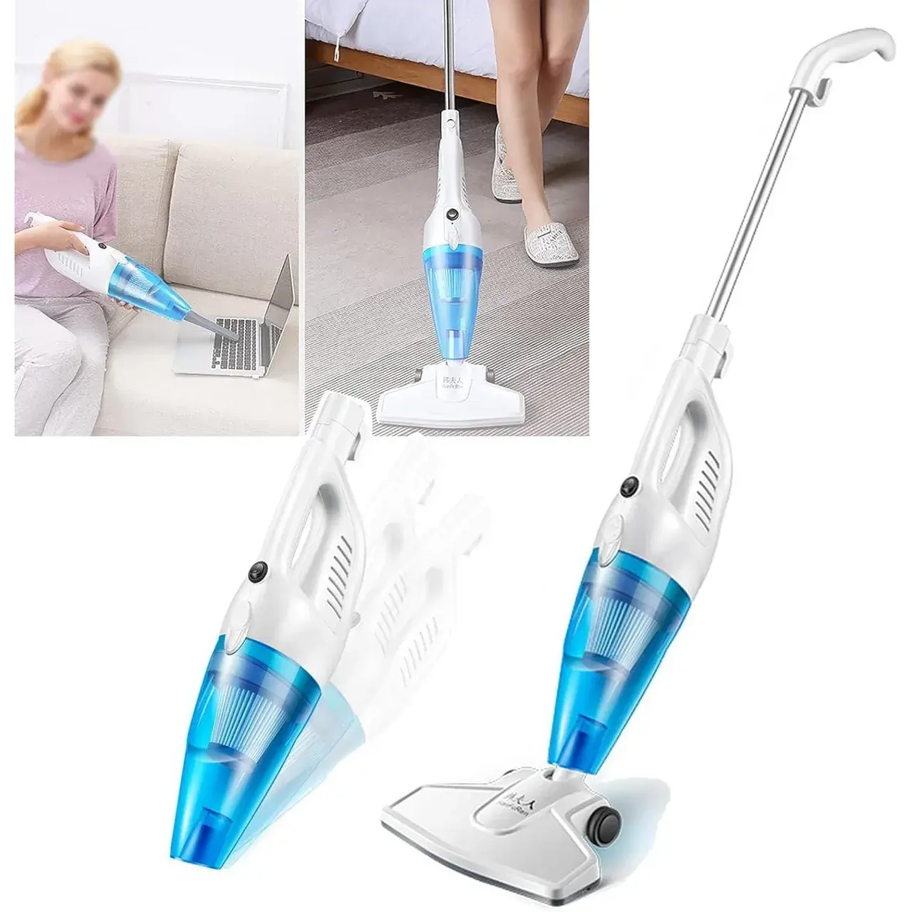 Aspirator Vertical 2in1, Fara Sac, 2 Capete, de Mana, Filtrare Multipla, 95 x 24.5 cm, Albastru (3)