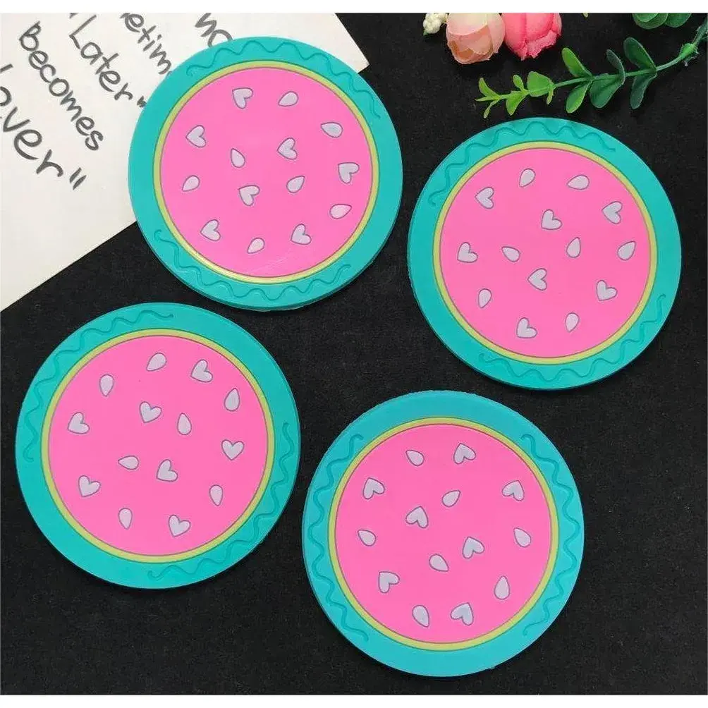 Suport pentru Pahar, Model Pepene, din PVC, 10 cm, Rezistent la Caldura, Verde/Roz (2)