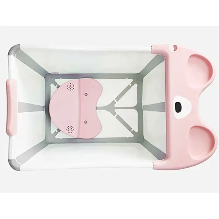 Cada Pliabila pentru Baie, din PP+TPE, pentru Copii +6 Luni, Model Ursulet, Scaun de Interior, Detasabil, 82 x 50 x 54 cm, Roz (2)
