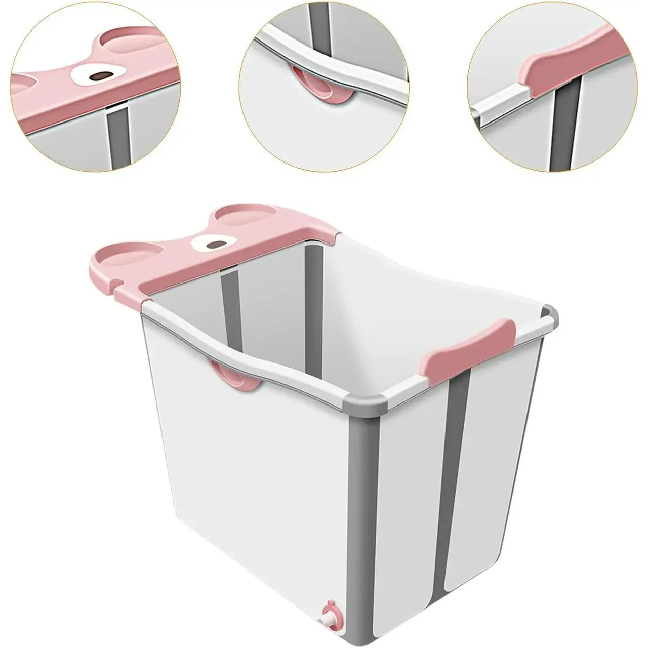 Cada Pliabila pentru Baie, din PP+TPE, pentru Copii +6 Luni, Model Ursulet, Scaun de Interior, Detasabil, 82 x 50 x 54 cm, Roz (5)