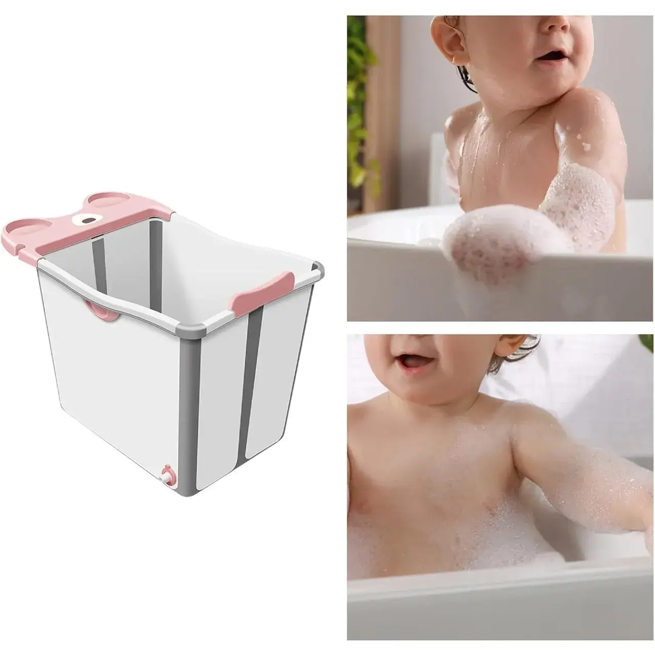 Cada Pliabila pentru Baie, din PP+TPE, pentru Copii +6 Luni, Model Ursulet, Scaun de Interior, Detasabil, 82 x 50 x 54 cm, Roz (6)