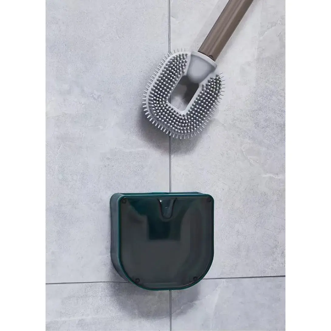 Perie de Toaleta, cu Recipient pentru Detergent, din Plastic+TPR, Montare fara Perforare, 40 x 9 cm, Verde (4)