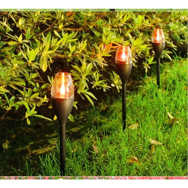 Lampa solara LED pentru gradina, Set 10 Bucati, Tip Pahar de Vin, Inaltime 37.5 cm, efect de flacara, PVC si ABS, 2V, 200mAh, Lumina Multicolora, Negru