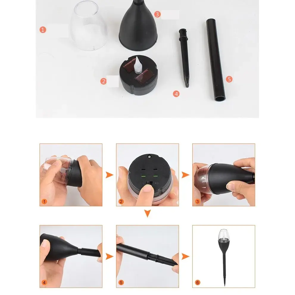Lampa solara LED pentru gradina, Set 10 Bucati, Tip Pahar de Vin, Inaltime 37.5 cm, efect de flacara, PVC si ABS, 2V, 200mAh, Lumina Multicolora, Negru (6)