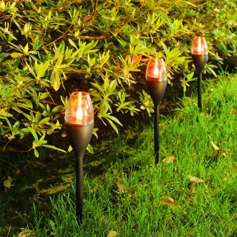 Lampa solara LED pentru gradina, Set 10 Bucati, Tip Pahar de Vin, Inaltime 37.5 cm, efect de flacara, PVC si ABS, 2V, 200mAh, Lumina Multicolora, Negru (7)