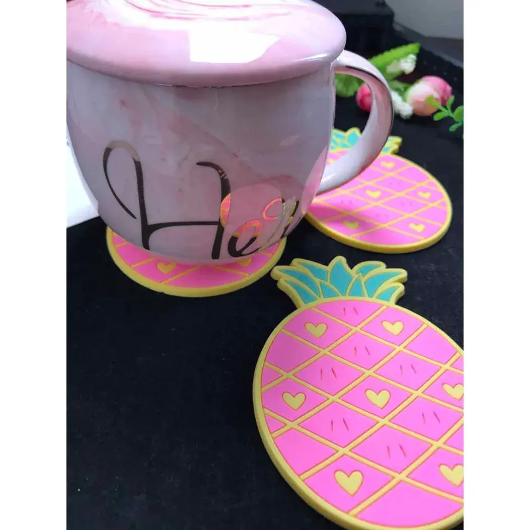 Suport pentru Pahar, Model Ananas, din PVC, 12 x 9 cm, Rezistent la Caldura, Roz (5)