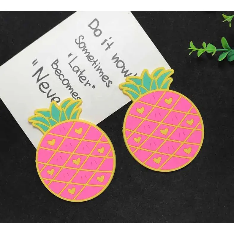 Suport pentru Pahar, Model Ananas, din PVC, 12 x 9 cm, Rezistent la Caldura, Roz (6)