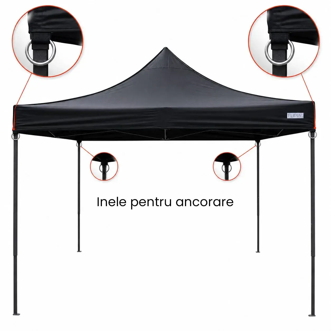 Cort Pavilion Pliabil 3x3m, Cadru Metal Pliabil Ranforsat, Inele pentru Ancorare, Polyester Oxford 420D 185 g/m, pentru Curte, Gradina, Evenimente, Negru (2)