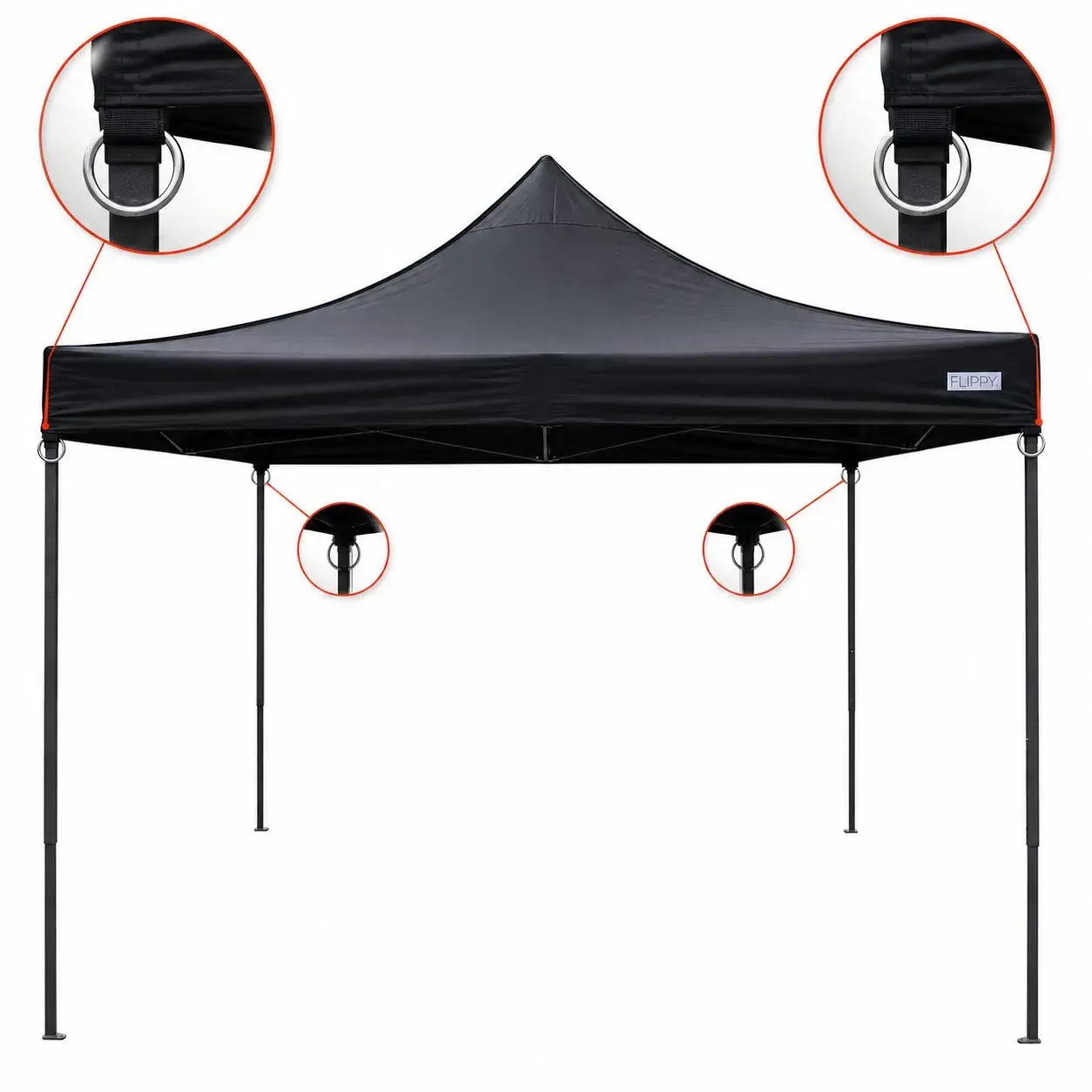 Cort Pavilion Pliabil 3x3m, Cadru Metal Pliabil Ranforsat, Inele pentru Ancorare, Polyester Oxford 420D 185 g/m, pentru Curte, Gradina, Evenimente, Negru (5)