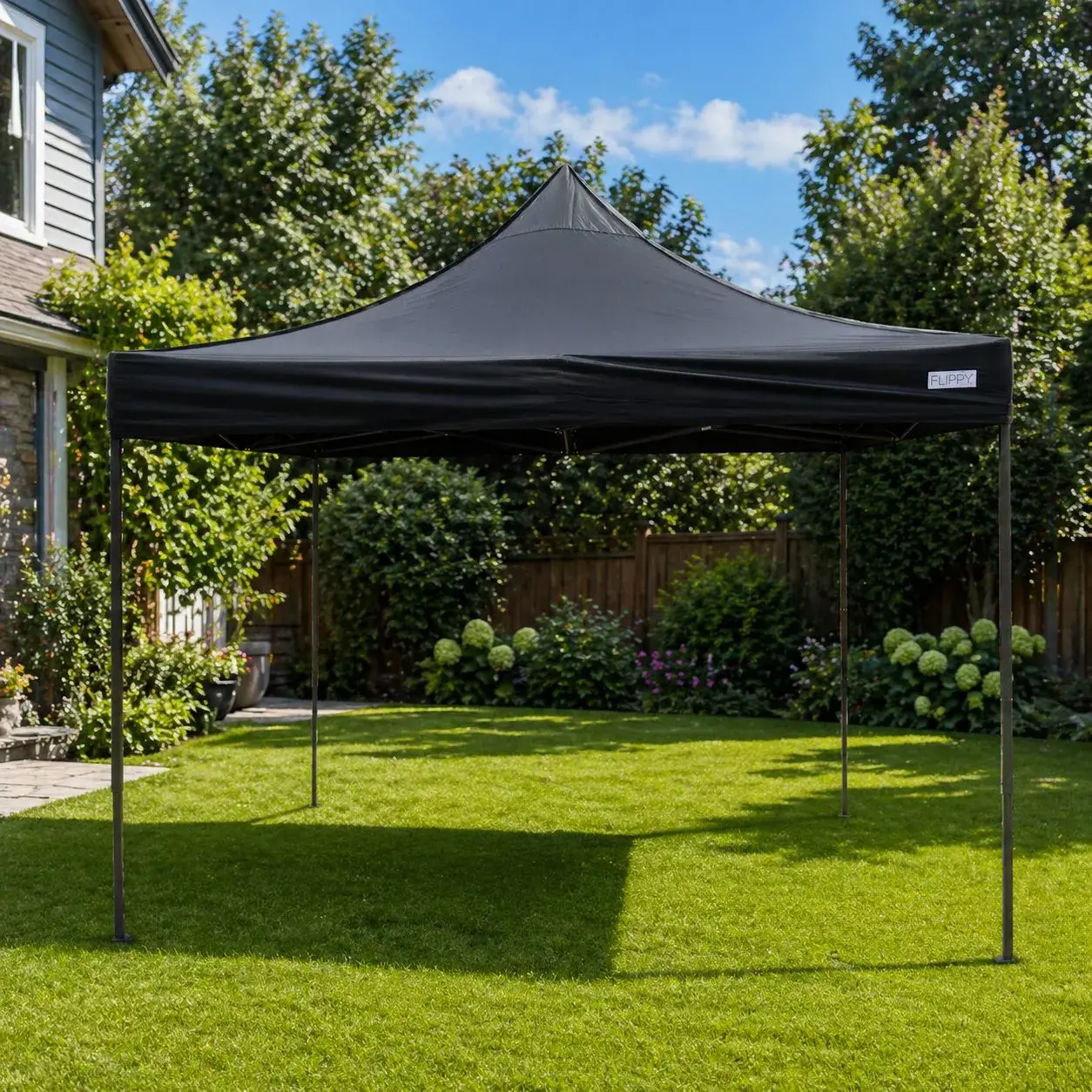 Cort Pavilion Pliabil 3x3m, Cadru Metal Pliabil Ranforsat, Inele pentru Ancorare, Polyester Oxford 420D 185 g/m, pentru Curte, Gradina, Evenimente, Negru (6)