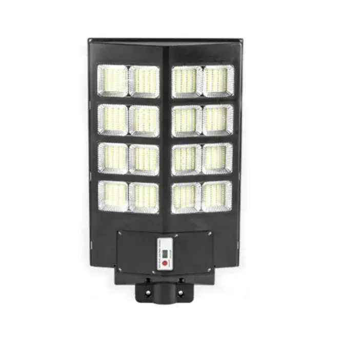 Lampa solara stradala, cu telecomanda, senzor de miscare si lumina, suport prindere, 640 LED-uri, IP65, ABS, 20AH, 400W, temperatura culoare 6500K, 59.7x34.8x7.2 cm, autonomie 10-12 ore, negru