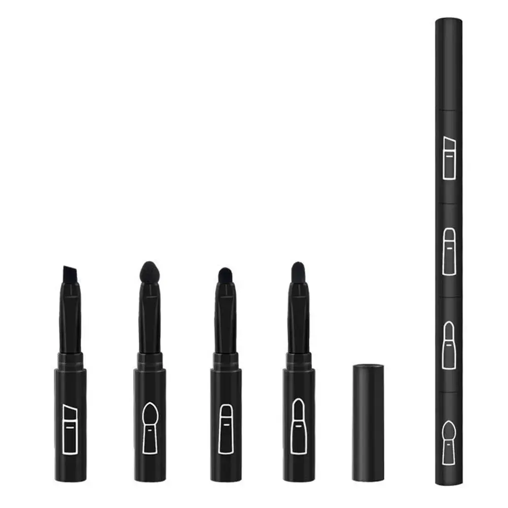 Set Pensule de Machiaj 4in1, pentru Fard, Sprancene si Buze, 16 cm, din Plastic, Negru