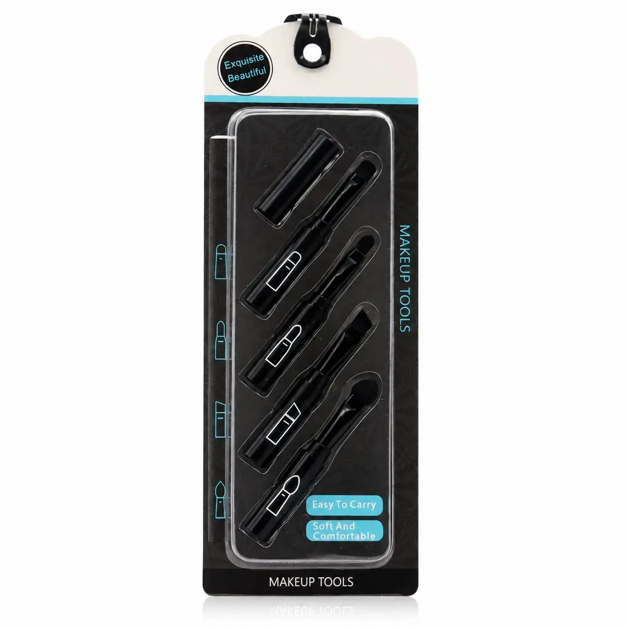 Set Pensule de Machiaj 4in1, pentru Fard, Sprancene si Buze, 16 cm, din Plastic, Negru (4)