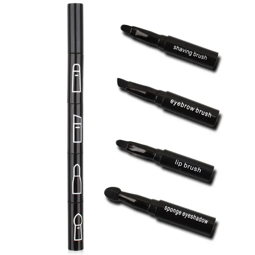 Set Pensule de Machiaj 4in1, pentru Fard, Sprancene si Buze, 16 cm, din Plastic, Negru (6)
