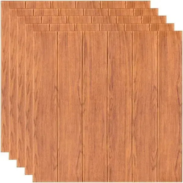 Set 10 Placi Tapet 3D, 70 x 70 cm, Grosime 3 mm, din Rasina, Tip Placi de Lemn, Suprafata Acoperita 4.9 mp, Maro Roscat (2)