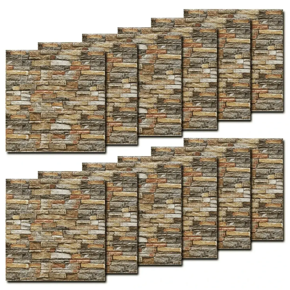 Set 10 Placi de Tapet, Autoadezive, 70 x 77 cm, 2.5 mm Grosime, Suprafata Acoperita 5.3 mp, din PVC, Model Caramida, Roscat (5)
