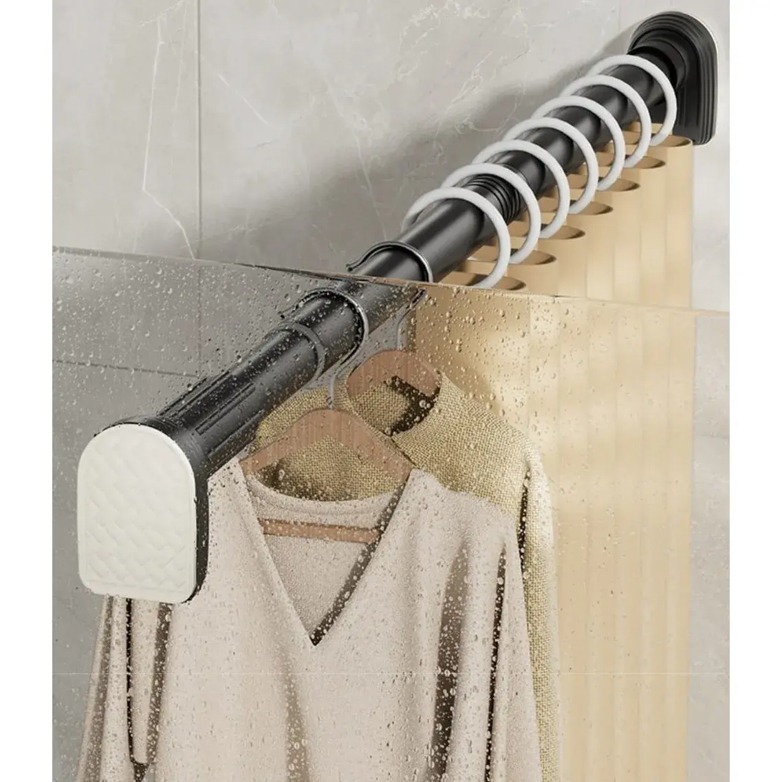 Bara Telescopica Multifunctionala, din Otel Inoxidabil si ABS, Utilizare Universala, Extensie 220 - 240 cm, Fara Perforare Perete, Gri (5)