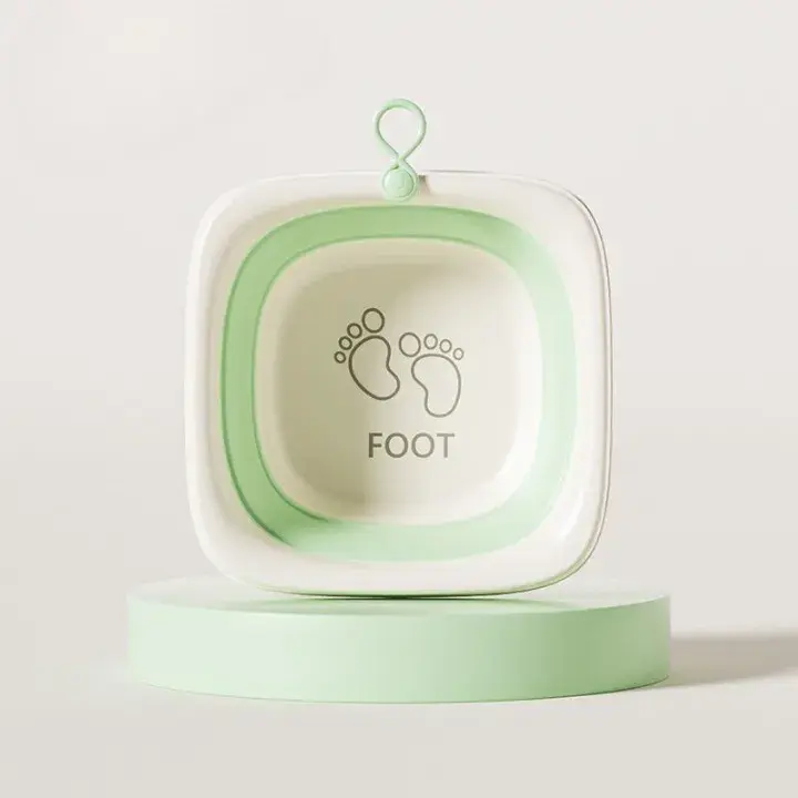 Cada Pliabila pentru Baie pentru Copii, Cadita pentru Bebelusi, Model Patrat pentru Picioare, Verde, 32x27.5x3.7 cm, 4 L (2)