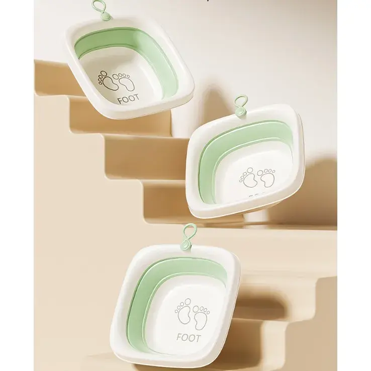 Cada Pliabila pentru Baie pentru Copii, Cadita pentru Bebelusi, Model Patrat pentru Picioare, Verde, 32x27.5x3.7 cm, 4 L (4)