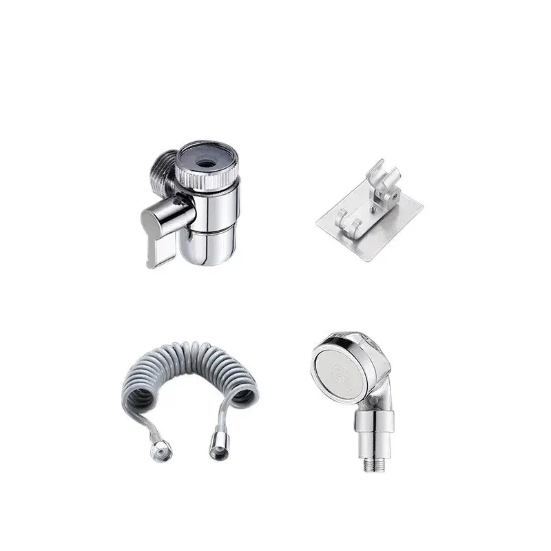 Set Extensie de Dus, pentru Baterie Baie sau Bucatarie, 4 Piese, Filtru de Ioni Negativi, Furtun Flexibil de 1.5 Metri, Argintiu (4)