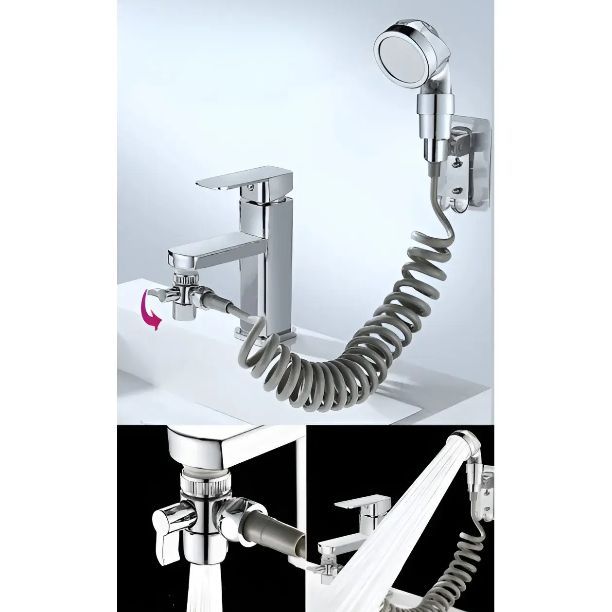 Set Extensie de Dus, pentru Baterie Baie sau Bucatarie, 4 Piese, Filtru de Ioni Negativi, Furtun Flexibil de 1.5 Metri, Argintiu (7)