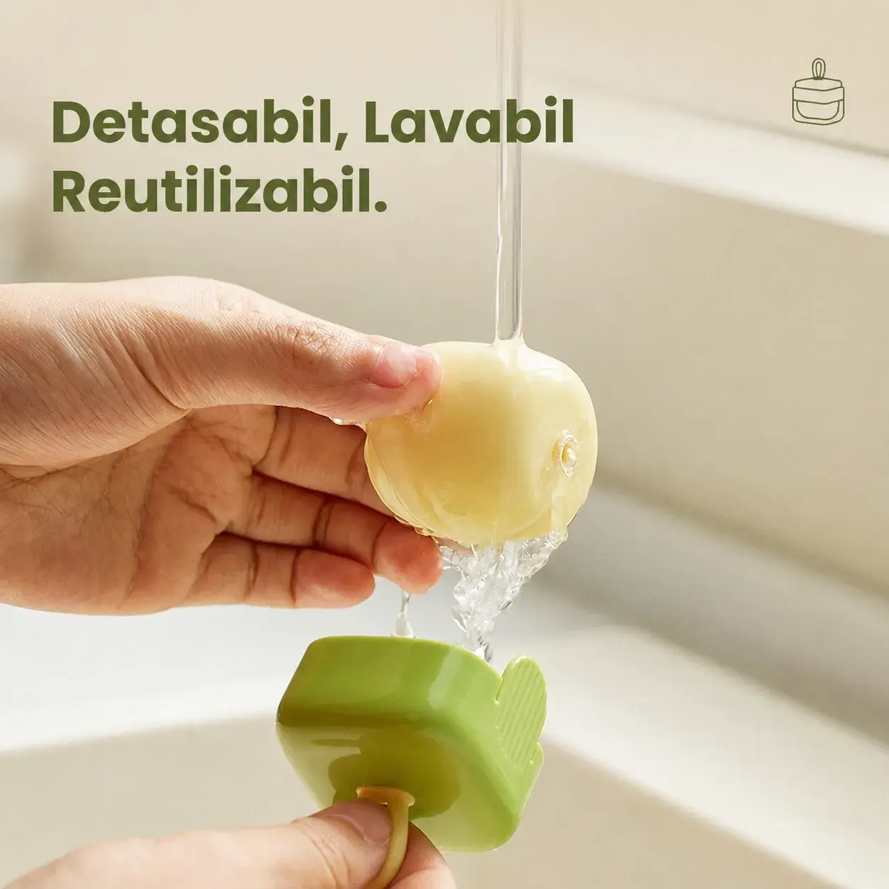 Rola pentru scame, Indreptator de Scame Laviabila, forma de Cub din plastic, Portabil si Dragut 6 x 4.3 x 4.3 cm, Verde Matcha (8)
