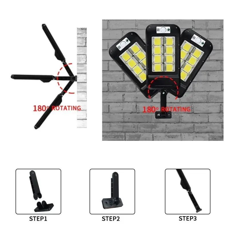 Lampa Solara De Exterior LED, 36 cm x 11.5 cm, kit montare inclus, 2880 Lumeni 120 COB LED 24 W - echivalent 192 W bec incadescent, IP65, Senzor de Miscare, 3 moduri de iluminare, Senzor de Lumina, 10 Grile, Alb Rece (3)