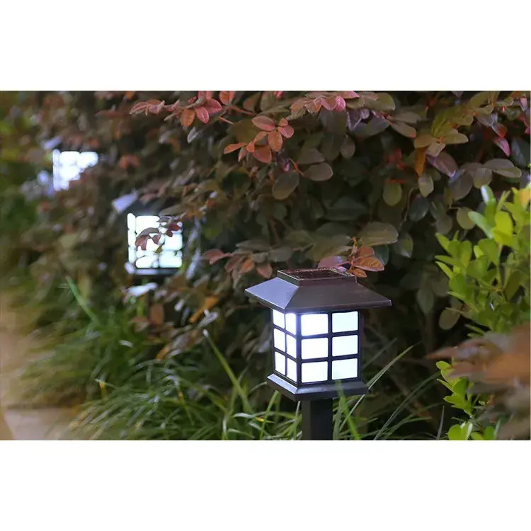 Lampa solara pentru gradina, Set 2 Bucati, Tip Felinar la Pamant, LED Lumina Alb Rece, 38 x 8.6 x 8.6 cm, Negru