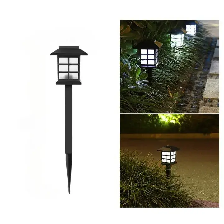 Lampa solara pentru gradina, Set 2 Bucati, Tip Felinar la Pamant, LED Lumina Alb Rece, 38 x 8.6 x 8.6 cm, Negru (3)