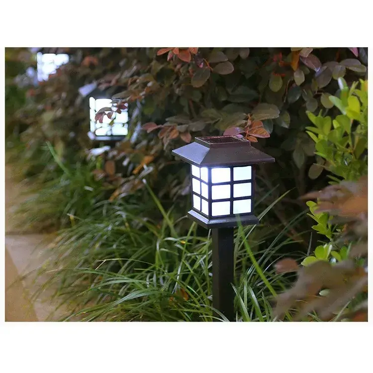 Lampa solara pentru gradina, Set 2 Bucati, Tip Felinar la Pamant, LED Lumina Alb Rece, 38 x 8.6 x 8.6 cm, Negru (5)