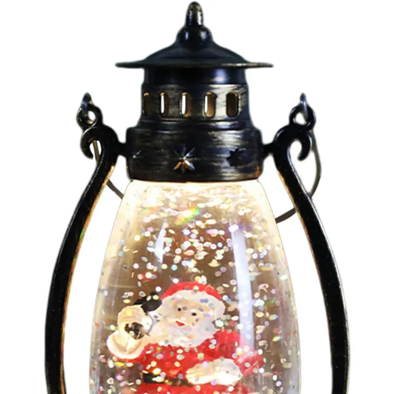 Decoratiune Luminoasa, Felinar de Craciun, cu Lumina LED, Ornament Model Lampa cu Ulei Mos Craciun, cu Maner, 14x7x6 cm, Negru (4)