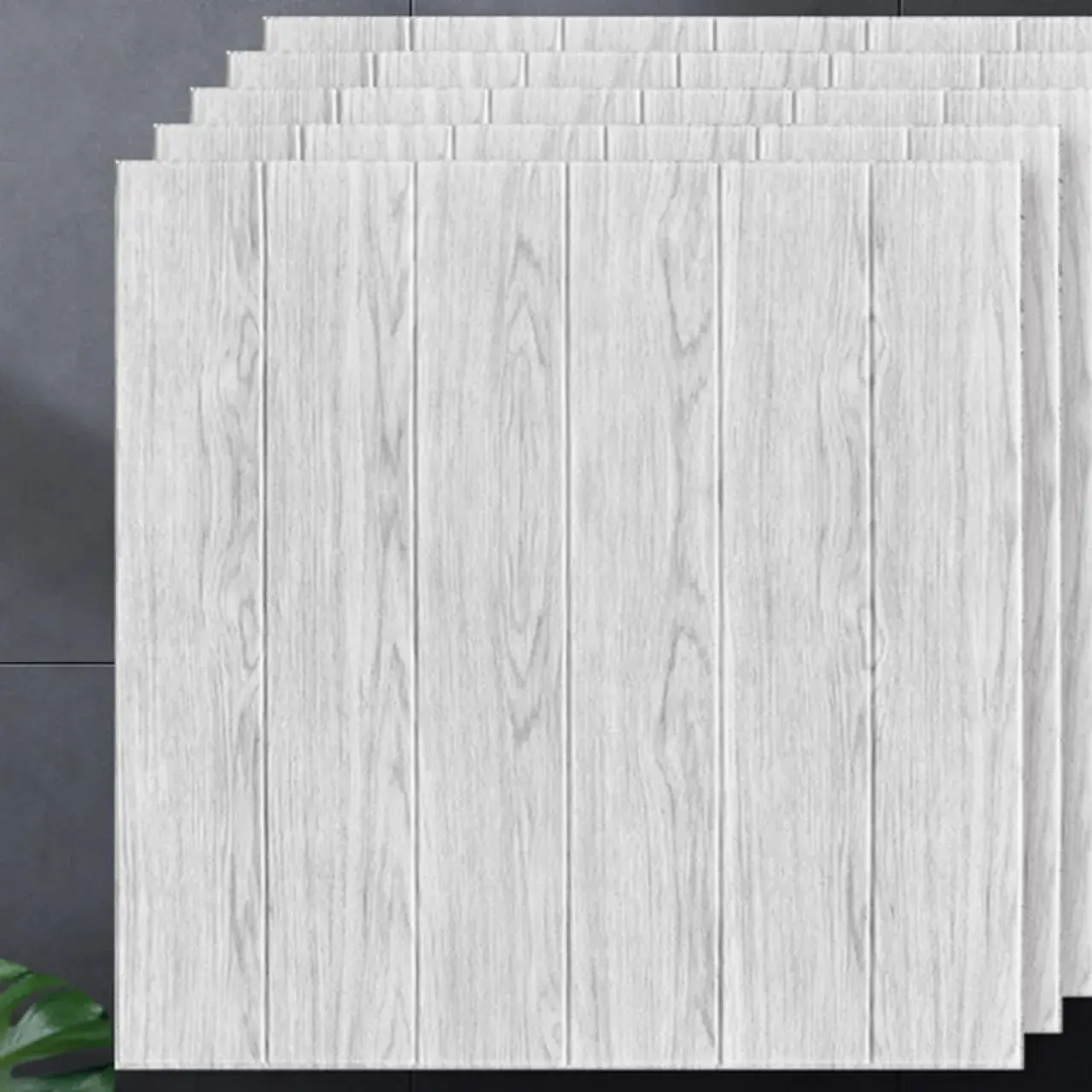 Set 10 Placi Tapet 3D, 70 x 70 cm, Grosime 3 mm, din Rasina, Tip Placi de Lemn, Suprafata Acoperita 4.9 mp, Gri Deschis (3)
