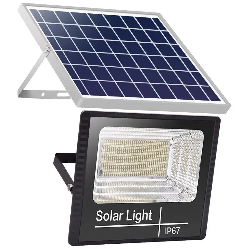 Proiector LED/Lampa solara de exterior, 15 cm x 12 cm, Rezistent la Apa IP67, cu Panou Solar, 100 LED SMD, 30W, Senzor de lumina, Timer, cu