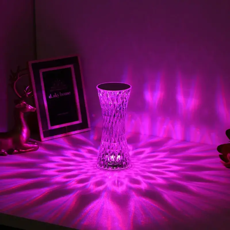 Lampa de birou pe LED RGB 16, dimmer tactil, 3 nivele de intensitate, incarcare USB, 3W, Cristal Acrilic, 8x19 cm, cu telecomanda, forma vaza, model 2, transparent (4)