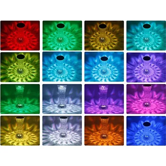 Lampa de birou pe LED RGB 16, dimmer tactil, 3 nivele de intensitate, incarcare USB, 3W, Cristal Acrilic, 8x19 cm, cu telecomanda, forma vaza, model 2, transparent (7)