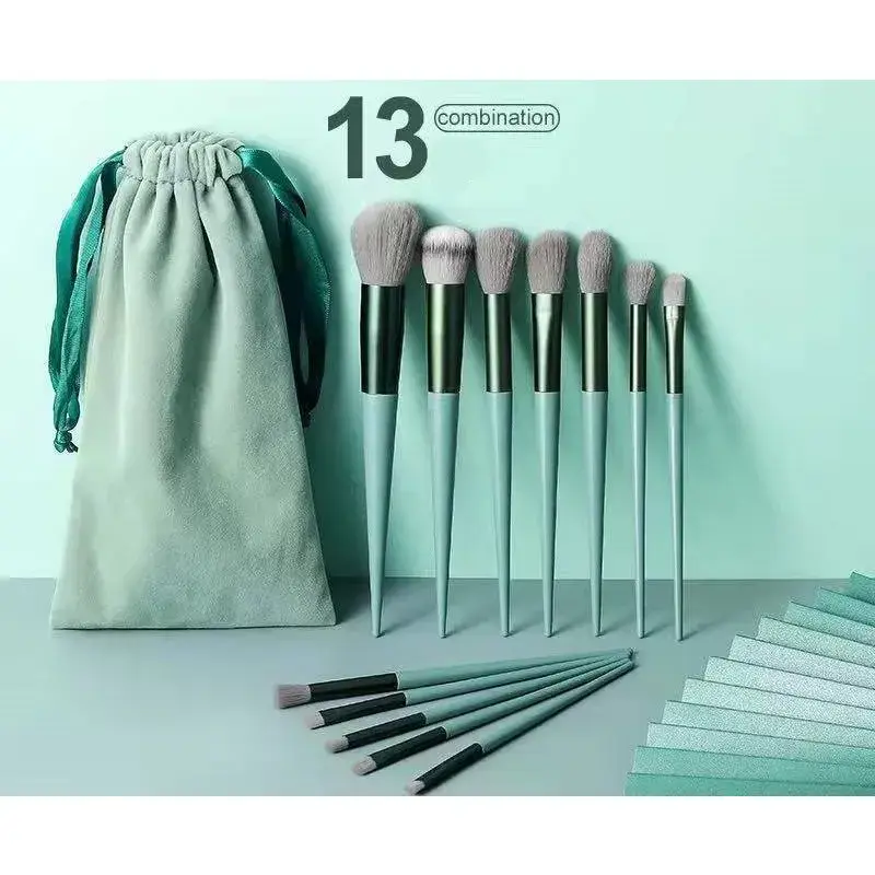 Set 13 pensule pentru machiaj, super soft, makeup profesional/incepatori, verde (3)