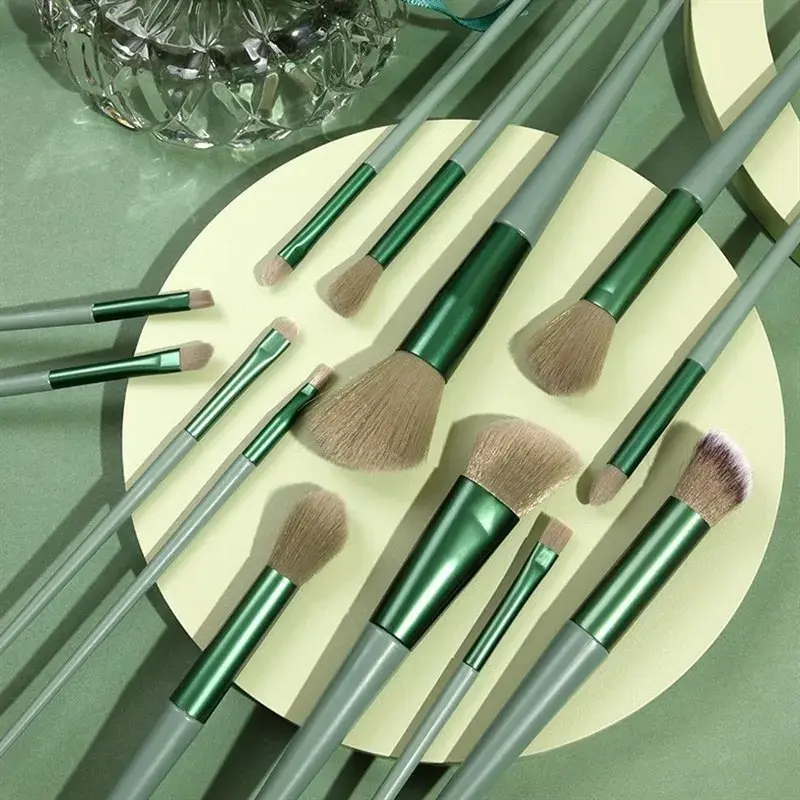Set 13 pensule pentru machiaj, super soft, makeup profesional/incepatori, verde (4)